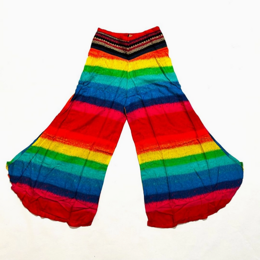 Unisex Wide Leg Rainbow Bhutan Trim Waist Pants