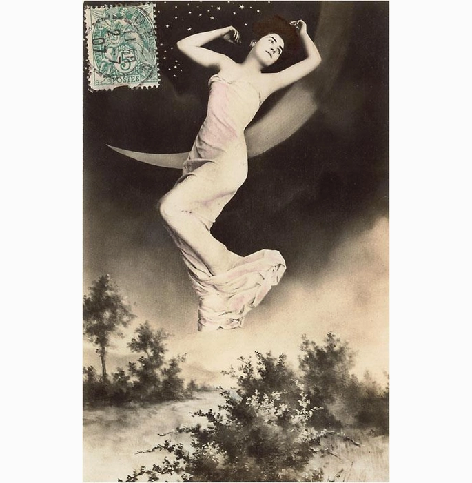 Woman On Crescent Moon Art Print