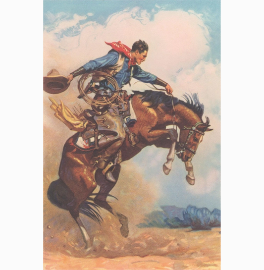 Cowboy On Bucking Bronco Art Print