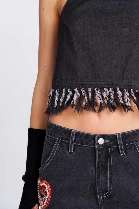 Women's Distressed Denim Halter Top