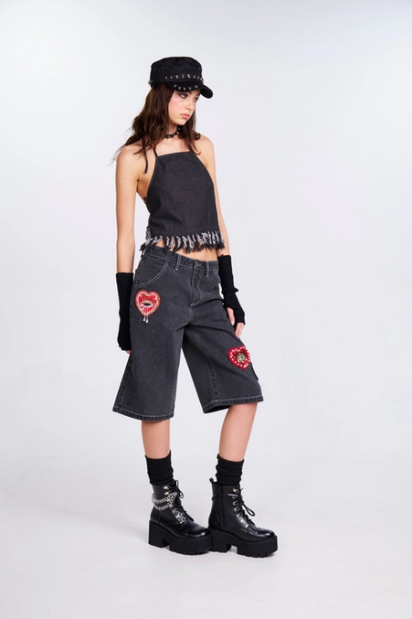 Women's Distressed Denim Halter Top