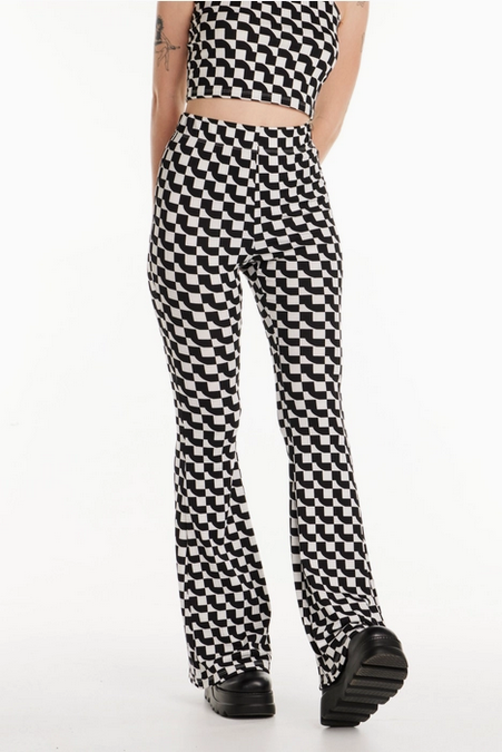 Women's Warped Checker Print Flare Pants