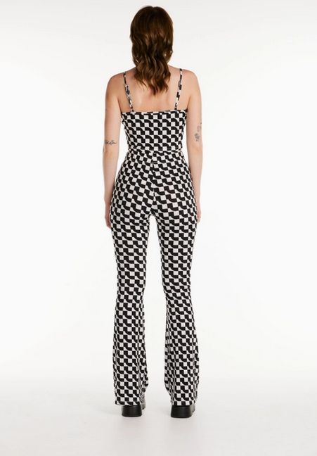 Women's Warped Checker Print Flare Pants