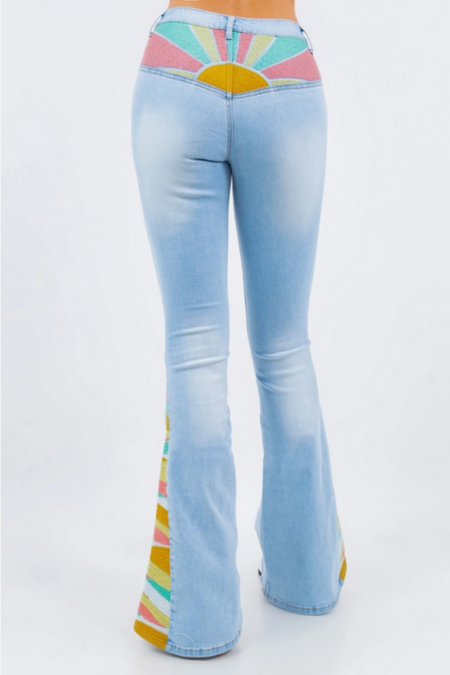 Women's Sunrise Embroidery Bellbottom Jeans