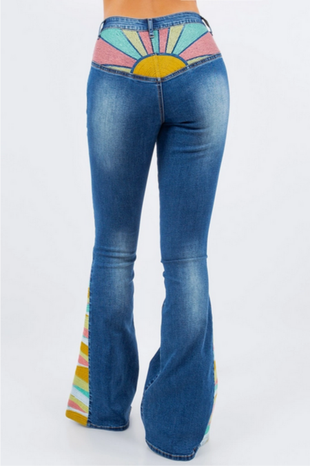 Women's Sunrise Embroidery Bellbottom Jeans