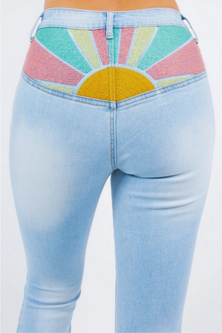 Women's Sunrise Embroidery Bellbottom Jeans