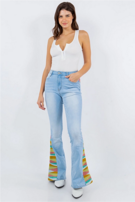 Women's Sunrise Embroidery Bellbottom Jeans