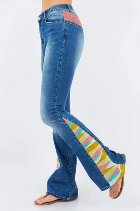 Women's Sunrise Embroidery Bellbottom Jeans
