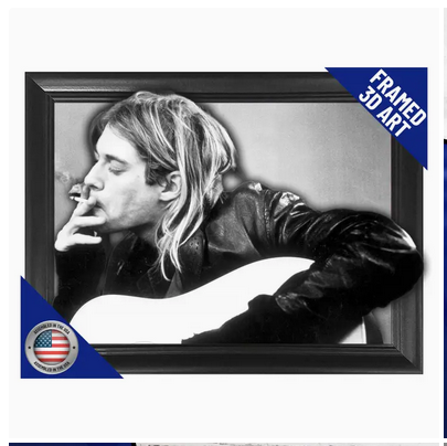 Kurt Cobain Smoking Nirvana Framed 3D Lenticular Wall Art