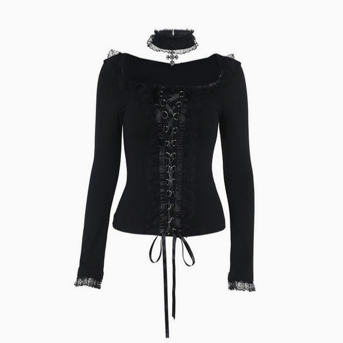 Women's Lace Splice Long-Sleeve T-Shirt