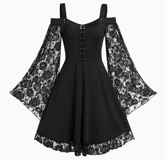 Women's Lace Horn Sleeve Dress