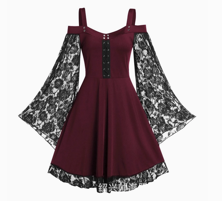 Women's Lace Horn Sleeve Dress
