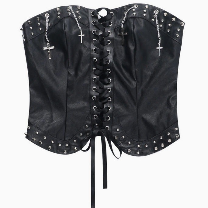 Women's Punk Strapless Pu Tube Top