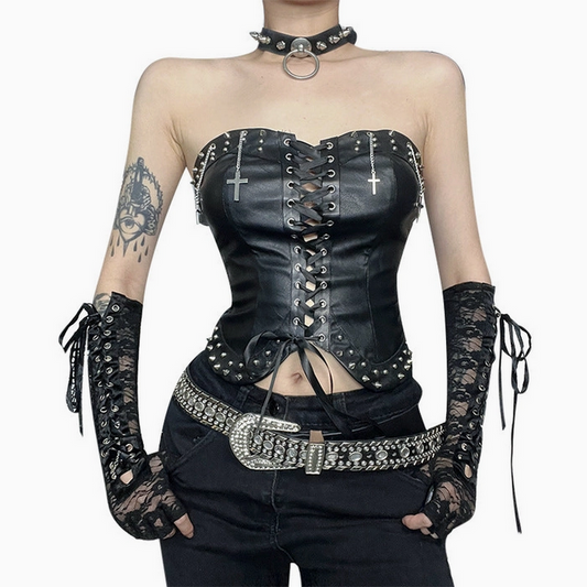 Women's Punk Strapless Pu Tube Top