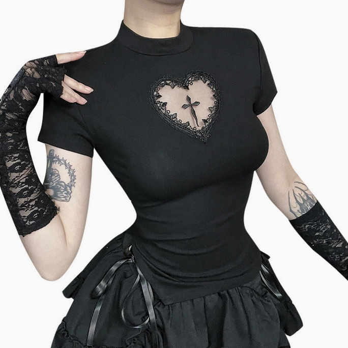 Women's Hollow Heart Cross Top