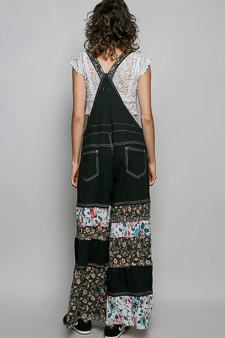 Unisex Mixed Print Fabric Ruffle Wide Leg Overalls