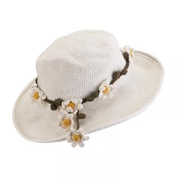 Wide Brim Crochet Cotton Flower Sun Hat
