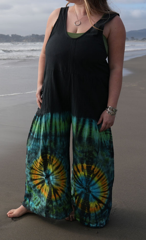 Women's Cotton Half Tie-Dye Emerald Aura Jumpsuit