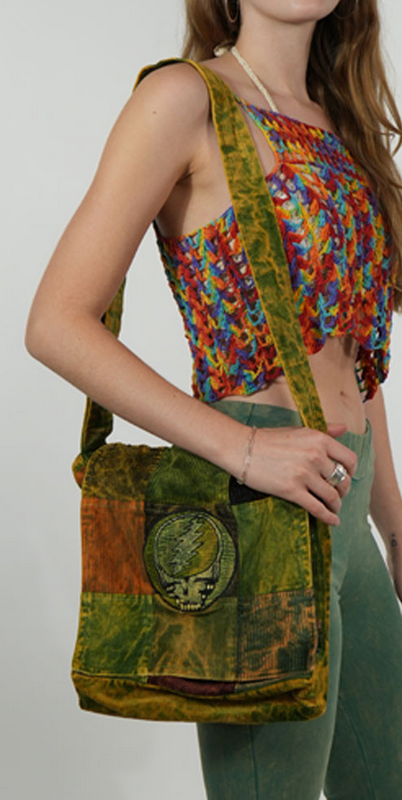 Grateful Dead Stonewash Patchwork Corduroy Square Flap Shoulder Bag