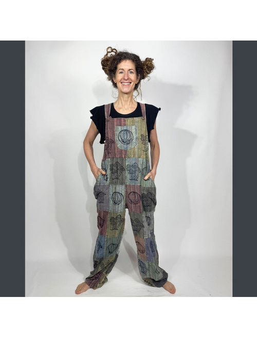 Unisex Striped Cotton Stonewash Patchwork Overall Multi Grateful Dead Print