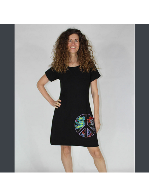 Women's Cotton Lycra Cap Sleeve Mini Dress w/ Grateful Dead Peace Sign Print