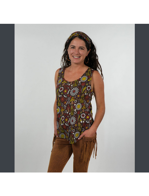 Women's Cotton Spandex Groovy All Over Mushroom Print Basic Tank Top