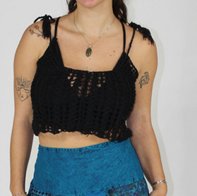 Women's Cotton Hand Crocheted Crop Top w/ Tie Straps
