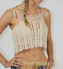 Women's Cotton Hand Crocheted Crop Top w/ Tie Straps