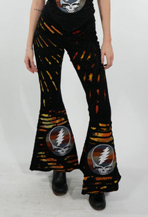 Women's Cotton Spandex Tie Dye Razor Cut Booty Pants w/ Grateful Dead Steal Your Face Tonal Embroidery
