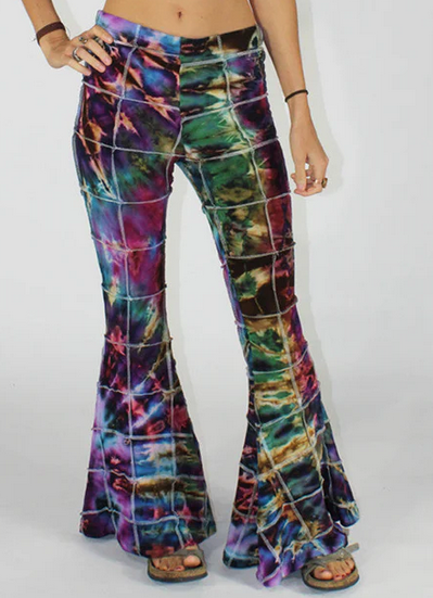Women's Jewel Wave Tie Dye Patchwork Outer Stitch Bell Bottoms