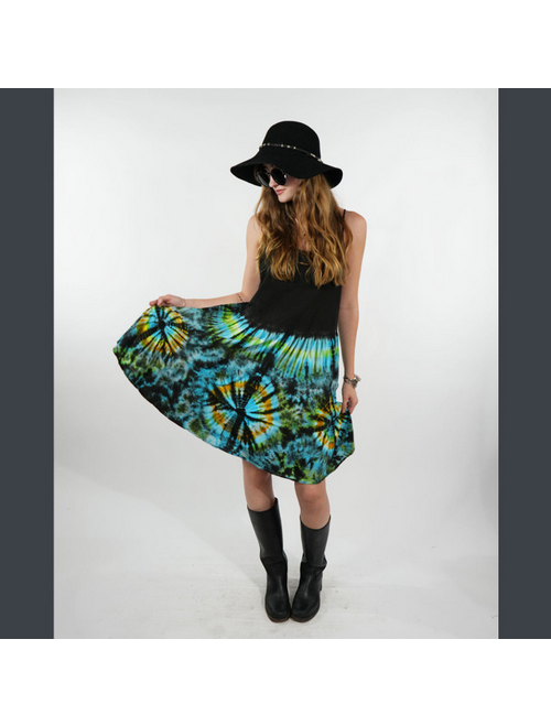 Women's Cotton Solid & Tie Dye Lace Up Back Tiered Short Dress