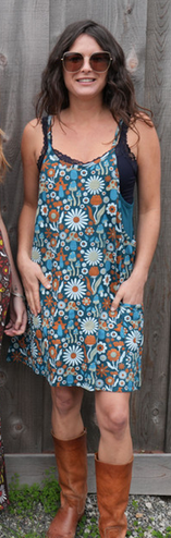 Women's Cotton Spandex Groovy All Over Mushroom Print Adjustable Spaghetti Strap Mini Dress Dress w/ Pockets & Front Zipper Pocket