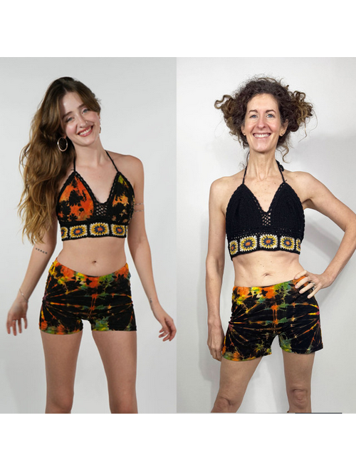 Women's Cotton Crochet Bralette w/ Flower Design and  Reversible Lining