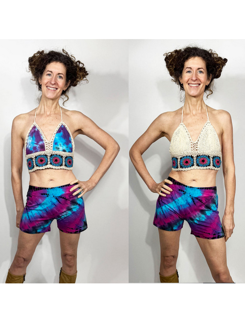 Women's Cotton Crochet Bralette w/ Flower Design and  Reversible Lining