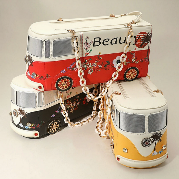 Faux Leather Floral Beauty Bus Bag