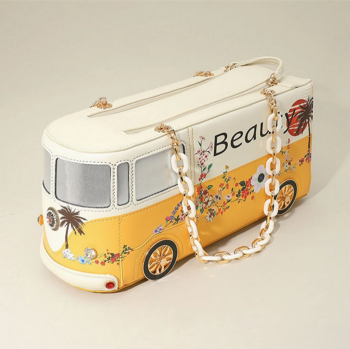 Faux Leather Floral Beauty Bus Bag