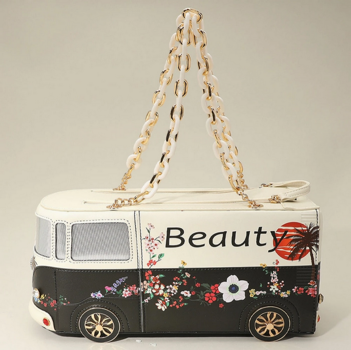 Faux Leather Floral Beauty Bus Bag