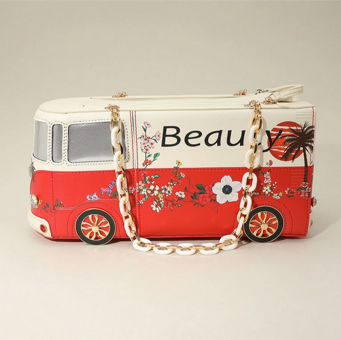 Faux Leather Floral Beauty Bus Bag