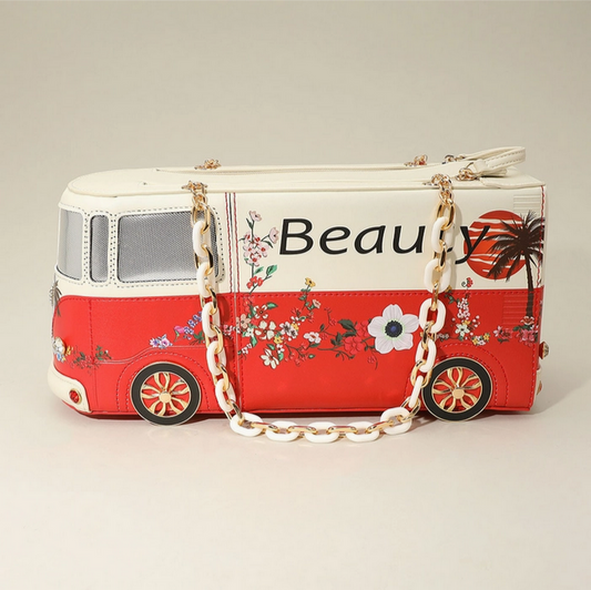 Faux Leather Floral Beauty Bus Bag