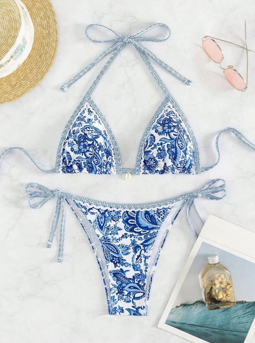 Women's Sexy Lace Up Print Bikini Set