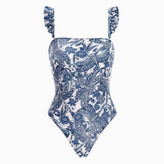 Women's Retro Floral Ruffle One Piece Swimsuit