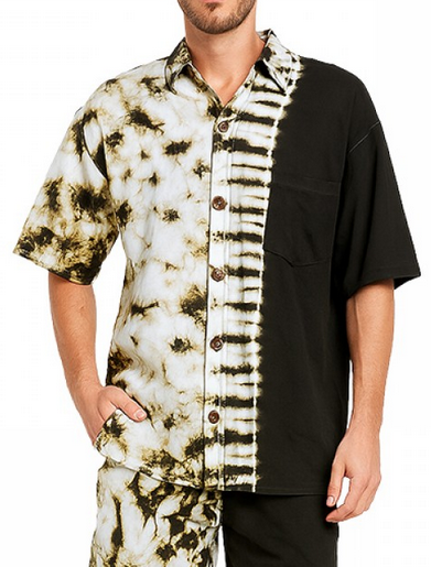 Men's Cotton Half Tie-Dye Button Down Shirt