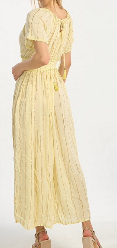 Women's Rayon Lurex Round Neck Short Sleeve Frock Dress
