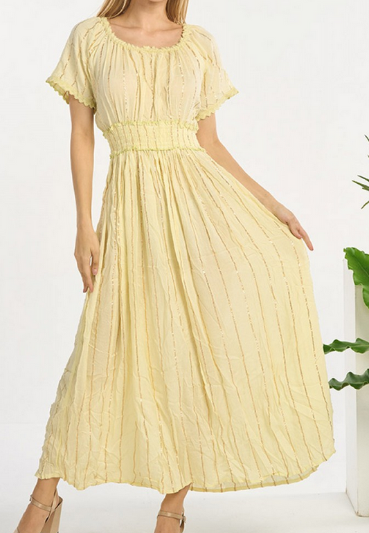 Women's Rayon Lurex Round Neck Short Sleeve Frock Dress