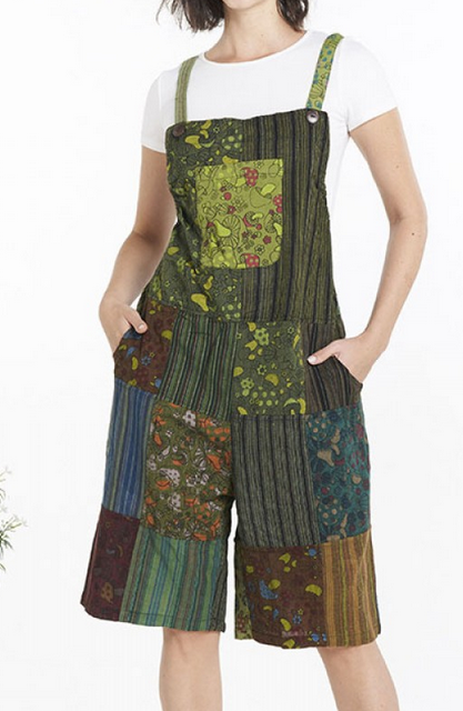 Women's Cotton Mushroom Patchwork Short Overalls