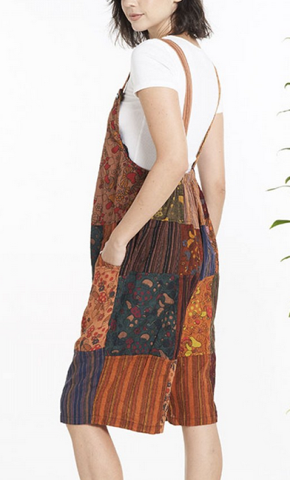 Women's Cotton Mushroom Patchwork Short Overalls