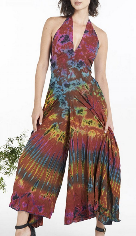 Women's Rayon Tie-Dye Sleeveless Tie-Back Palazzo Jumpsuit