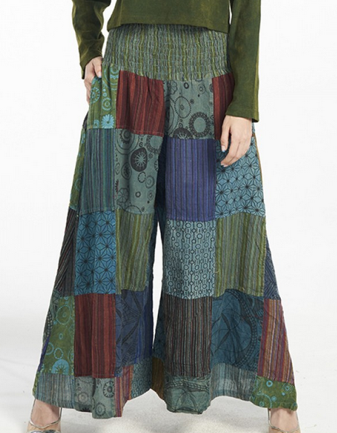 Women's Cotton Patchwork Super Wide-Leg Elastic Pants