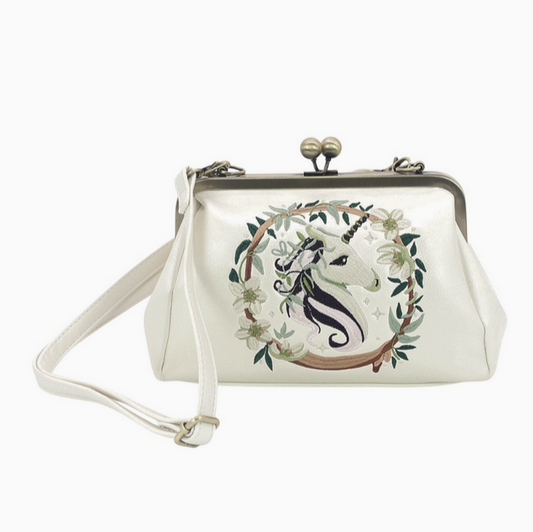 Embroidered Unicorn Kisslock Vinyl Bag