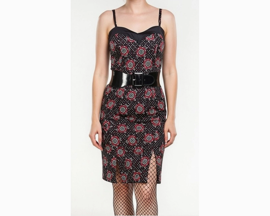 Women's Tattooed Roses Slit Dress